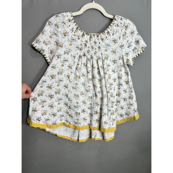 Cousin Earl Beige Yellow Floral Babydoll Peasant Top Sz XS Cottagecore Boho - Picture 5 of 12